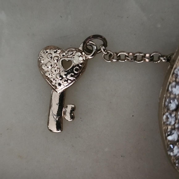 Heart Lock and Key Gold Tone Chain Pendant Necklace - Picture 12 of 16